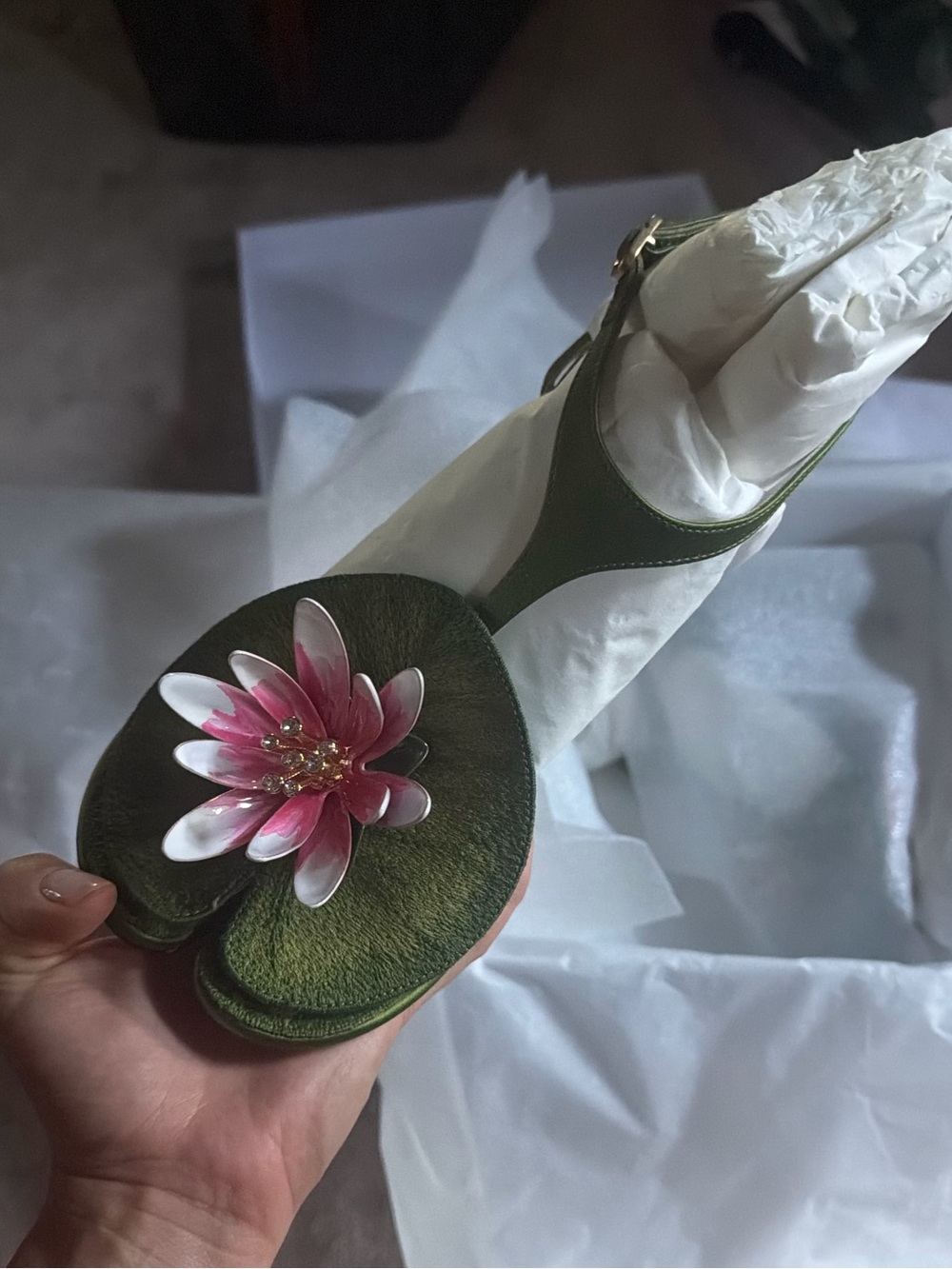 Dior Green Sandal with Pink & White Floral Accent